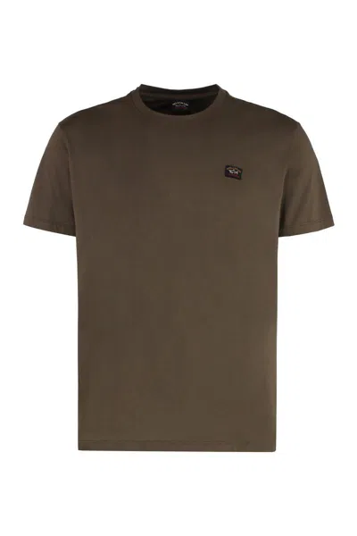 Paul & Shark Ribbed Crew-neck T-shirt In Cotton In Green