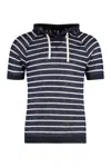 Paul & Shark Linen Hooded T-shirt Striped Pattern In Blue