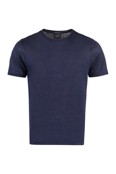 Paul & Shark T-shirt In Light Jersey Di Cotone Tinto Capo In Blu