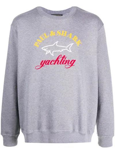 Paul & Shark Logo-print Cotton Crew Neck Sweatshirt In Grey