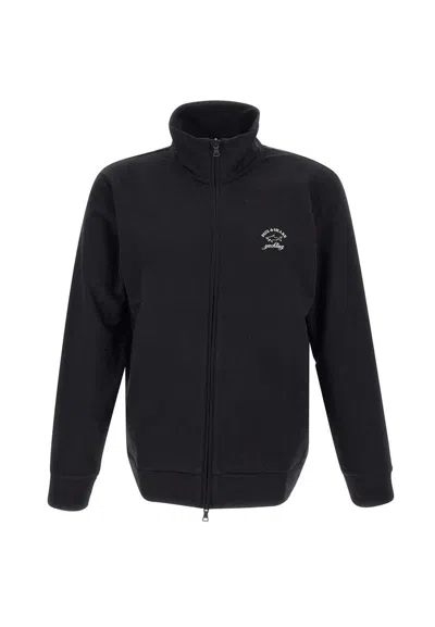 Paul & Shark Logo-print Zip-up Cotton Blend Sweatshirt In Black