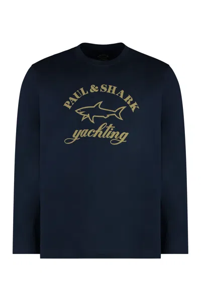 Paul & Shark Logo-print Cotton T-shirt In Blue