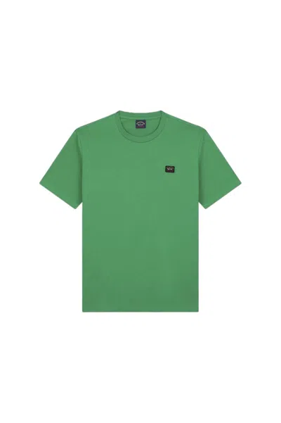 Paul & Shark Organic Cotton Logo Patch T Shirt. In Verde Prato