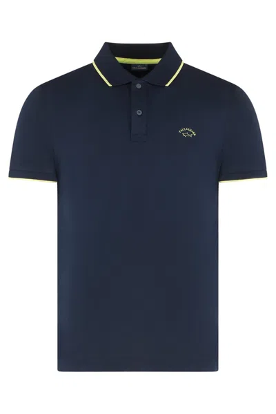 Paul & Shark Ribbed Edges Polo Shirt With Short Sleeves In Blue