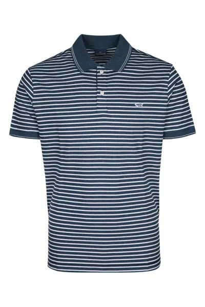 Paul & Shark Logo-patch Stripe-print Polo Shirt In Blue