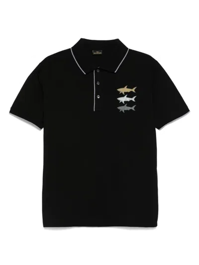 Paul & Shark Shark Print Cotton Polo Shirt Clothing In Black