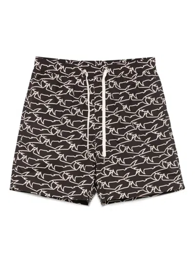 Paul & Shark Swim Shorts With All-over Shark Print In Multi