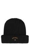 Paul & Shark Ribbed Wool Beanie In Black