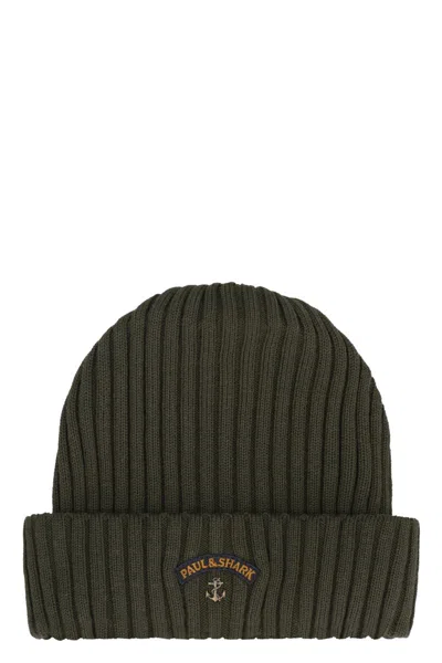 Paul & Shark Ribbed Wool Beanie In Green