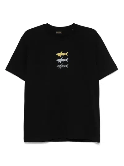Paul & Shark Sharks Print Cotton Jersey T-shirt Clothing In Black