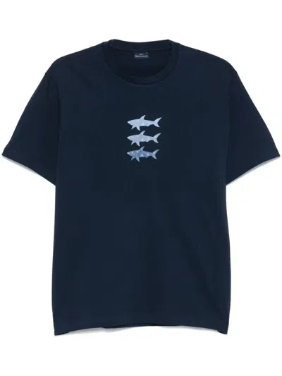Paul & Shark Sharks Print Cotton Jersey T-shirt In Blue