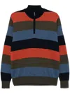 Paul & Shark Striped Half Zip Wool Sweater In Multicolour