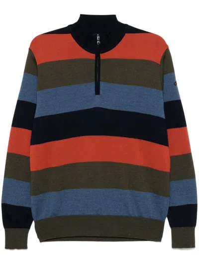 Paul & Shark Striped Half Zip Wool Sweater In Multicolour