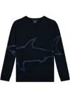 Paul & Shark Crew Neck Shark Graphic Sweaters In Blue