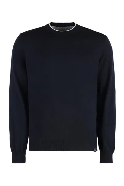 Paul & Shark Contrasting-piping Wool Sweater In Blue