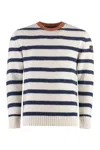 Paul & Shark Striped Crew-neck Wool-blend Sweater With Ribbed Knit