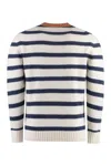 Paul & Shark Striped Crew-neck Wool-blend Sweater With Ribbed Knit In Beige