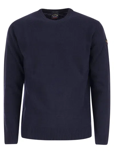 Paul & Shark Virgin Wool Crew-neck Sweater In Blue