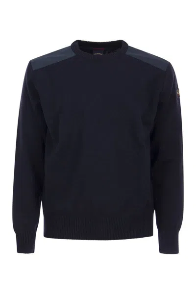 Paul & Shark Wool Crew Neck With Iconic Badge In Navy