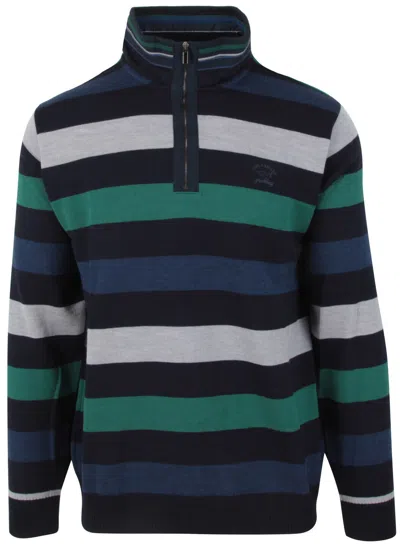Pre-owned Paul & Shark Yachting Men's Sweater Jumper Pullover Troyer 4xl 100% Wool Striped In Multicolor