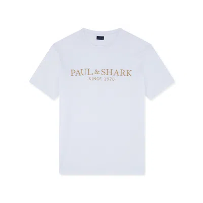 Paul & Shark T-shirt In Cotone Perlé Con Stampa Logo In Bianco