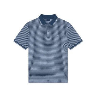 Paul & Shark Polo In Cotone Jaspé Piqué Con Motivo A Righe In Blu - Bianco