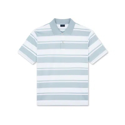 Paul & Shark Polo Shirt In Pearl Cotton With Striped Pattern In Bianco-acqua