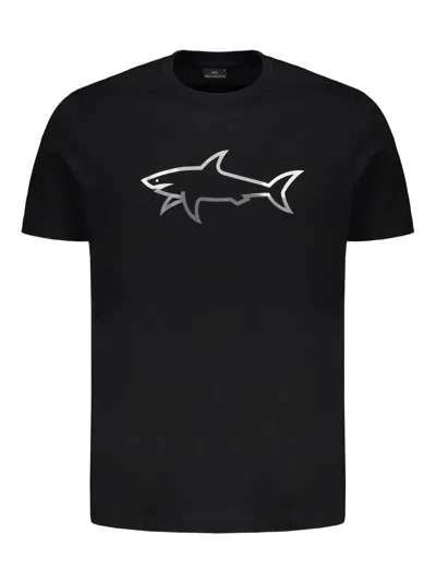 Paul & Shark Reflective Shark-print Cotton T-shirt In Black
