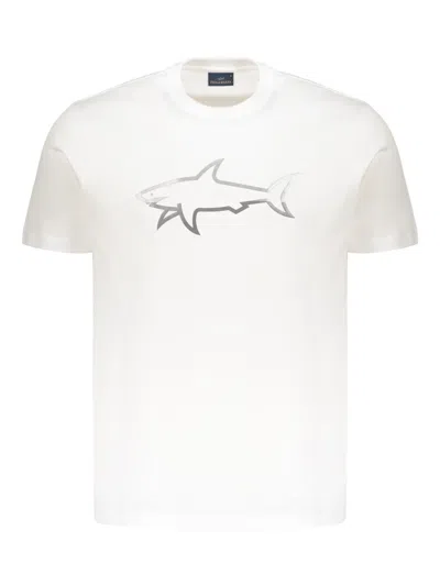 Paul & Shark Reflective Shark-print Cotton T-shirt In White