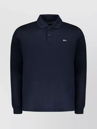 Paul & Shark Ribbed Collar Long Sleeve Polo Shirt