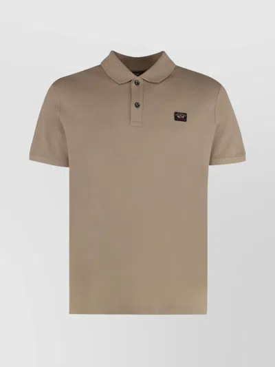 Paul & Shark Ribbed Collar Polo Shirt In Beige