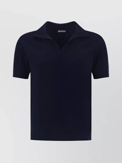 Paul & Shark Ribbed Cotton V-neck Polo Shirt In Black