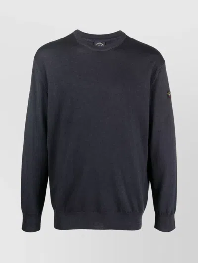 Paul & Shark Ribbed Crew Neck Sweater With Long Sleeves In Grey