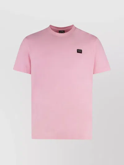 Paul & Shark Ribbed Crew-neck T-shirt In Cotton In Pink