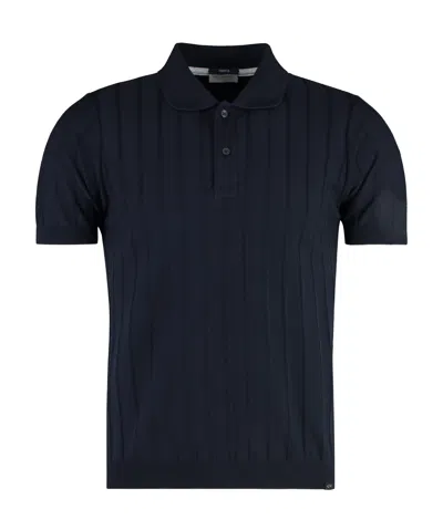Paul & Shark Ribbed Fine-knit Polo Shirt In Black