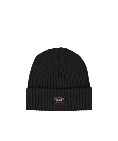 Paul & Shark Ribbed-knit Beanie In Black