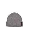 Paul & Shark Ribbed Leather-patch Beanie Hat In Gray