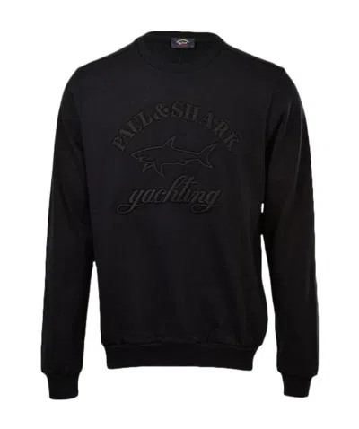 Paul & Shark Round-necked Logo Sweater In Black
