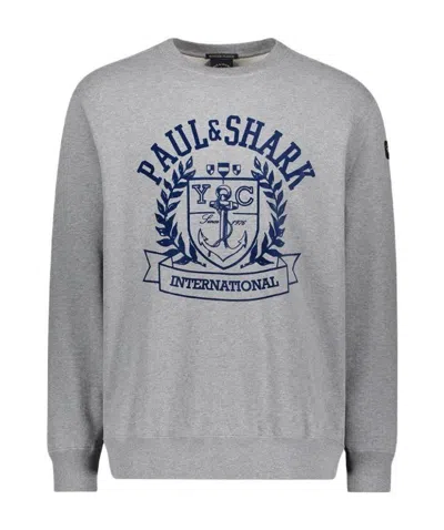 Paul & Shark Round-necked Logo Sweater In Gray