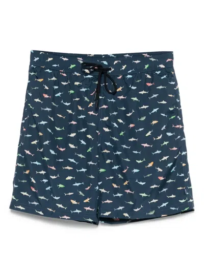 Paul & Shark Shark-motif Swim Shorts In Blue