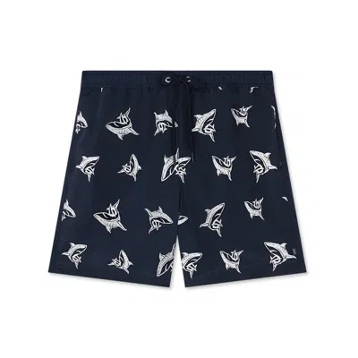 Paul & Shark Costume Da Bagno Con Motivo Shark In Blu Con Squali Ricamati Bianchi