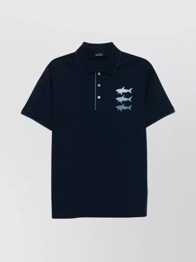 Paul & Shark Shark Print Cotton Polo Shirt In Blue