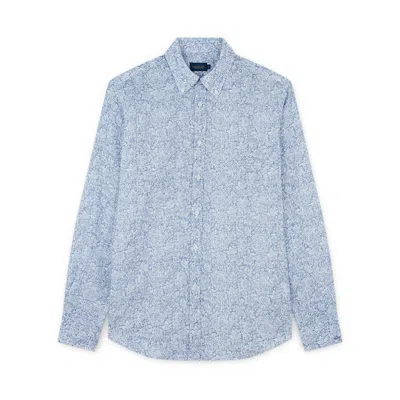 Paul & Shark Camicia In Lino E Cotone Con Stampa Liberty In Blu Stampa Floreale Bianca