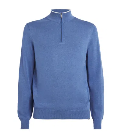 Paul & Shark Silk-cotton Half-zip Sweater In Blue