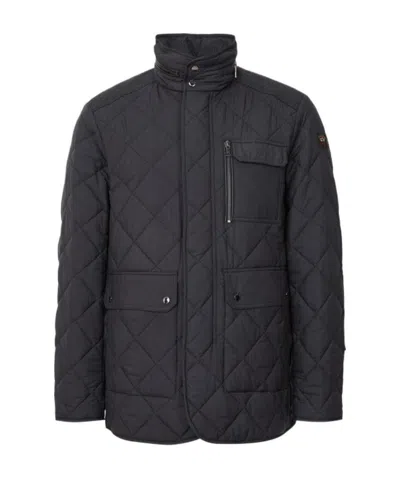 Paul & Shark Standing Collar Diamond Plaid Cotton Suit In Black
