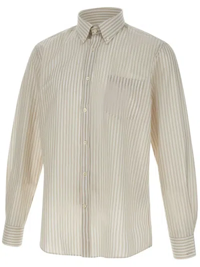 Paul & Shark Striped Button-up Shirt In Beige/white