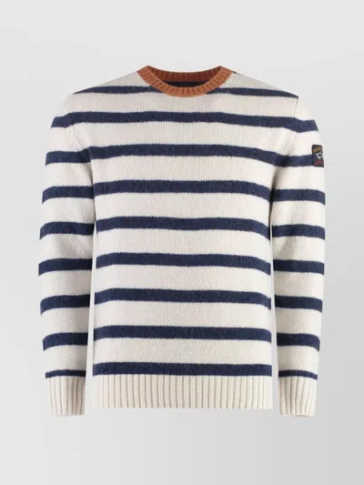PAUL & SHARK STRIPED CREW-NECK WOOL-BLEND SWEATER WITH RIBBED KNIT