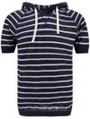Paul & Shark Linen Hooded T-shirt Striped Pattern In Blau
