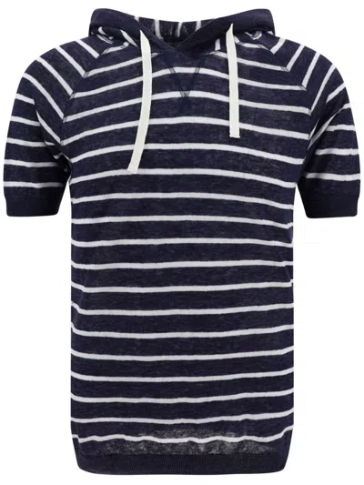 Paul & Shark Linen Hooded T-shirt Striped Pattern In Multi