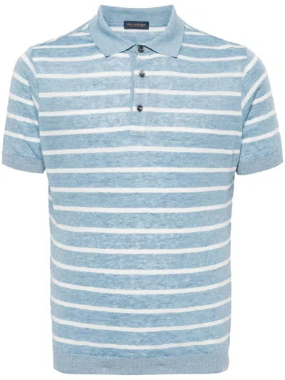 Paul & Shark Striped Linen Polo Shirt In Blue